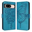 For Google Pixel 8 Embossed Butterfly Leather Phone Case(Blue) - 2