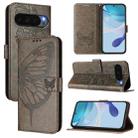 For Google Pixel 10 Pro XL Embossed Butterfly Leather Phone Case(Grey) - 1