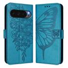 For Google Pixel 10 Pro XL Embossed Butterfly Leather Phone Case(Blue) - 2