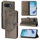 For Google Pixel 9a Embossed Butterfly Leather Phone Case(Grey) - 1