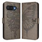 For Google Pixel 9a Embossed Butterfly Leather Phone Case(Grey) - 2