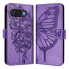 For Google Pixel 9a Embossed Butterfly Leather Phone Case(Purple) - 2