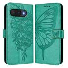 For Google Pixel 9a Embossed Butterfly Leather Phone Case(Green) - 2