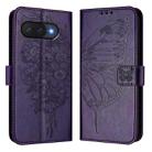For Google Pixel 9a Embossed Butterfly Leather Phone Case(Dark Purple) - 2