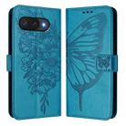 For Google Pixel 9a Embossed Butterfly Leather Phone Case(Blue) - 2