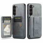 For Samsung Galaxy S23+ 5G Fierre Shann Oil Wax Cow Leather Card Holder Back Phone Case(Grey) - 1