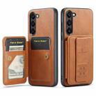 For Samsung Galaxy S23+ 5G Fierre Shann Oil Wax Cow Leather Card Holder Back Phone Case(Brown) - 1