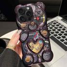 For iPhone 15 Pro Max Bear Shaped Embossed Electroplated TPU Phone Case(Purple) - 1