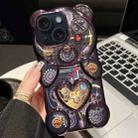 For iPhone 15 Bear Shaped Embossed Electroplated TPU Phone Case(Purple) - 1