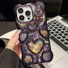 For iPhone 16 Pro Bear Shaped Embossed Electroplated TPU Phone Case(Purple) - 1