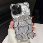 For iPhone 15 Pro Max Bear Shaped Embossed Electroplated Laser TPU Phone Case(Silver) - 1