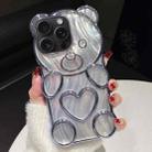 For iPhone 15 Pro Max Bear Shaped Embossed Electroplated Laser TPU Phone Case(Blue) - 1