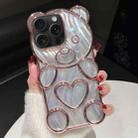 For iPhone 15 Pro Max Bear Shaped Embossed Electroplated Laser TPU Phone Case(Pink) - 1