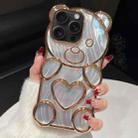 For iPhone 15 Pro Bear Shaped Embossed Electroplated Laser TPU Phone Case(Gold) - 1