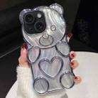 For iPhone 15 Bear Shaped Embossed Electroplated Laser TPU Phone Case(Blue) - 1