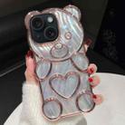 For iPhone 15 Bear Shaped Embossed Electroplated Laser TPU Phone Case(Pink) - 1