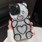 For iPhone 15 Bear Shaped Embossed Electroplated Laser TPU Phone Case(Black) - 1