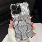For iPhone 14 Pro Bear Shaped Embossed Electroplated Laser TPU Phone Case(Silver) - 1