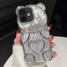 For iPhone 12 Bear Shaped Embossed Electroplated Laser TPU Phone Case(Silver) - 1
