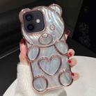 For iPhone 12 Bear Shaped Embossed Electroplated Laser TPU Phone Case(Pink) - 1