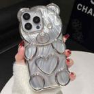 For iPhone 16 Pro Bear Shaped Embossed Electroplated Laser TPU Phone Case(Silver) - 1