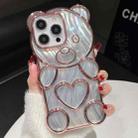 For iPhone 16 Pro Bear Shaped Embossed Electroplated Laser TPU Phone Case(Pink) - 1