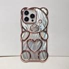 For iPhone 16 Pro Bear Shaped Embossed Electroplated Laser TPU Phone Case(Purple) - 3