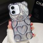 For iPhone 16 Bear Shaped Embossed Electroplated Laser TPU Phone Case(Blue) - 1