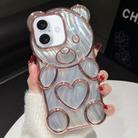 For iPhone 16 Bear Shaped Embossed Electroplated Laser TPU Phone Case(Pink) - 1