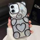 For iPhone 16 Bear Shaped Embossed Electroplated Laser TPU Phone Case(Black) - 1