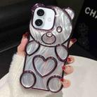 For iPhone 16 Bear Shaped Embossed Electroplated Laser TPU Phone Case(Purple) - 1