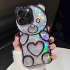 For iPhone 15 Pro Max Bear Shape Electroplated Laser TPU Phone Case(Purple) - 1