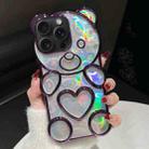 For iPhone 15 Pro Bear Shape Electroplated Laser TPU Phone Case(Purple) - 1