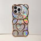 For iPhone 16 Pro Max Bear Shape Electroplated Laser TPU Phone Case(Pink) - 3