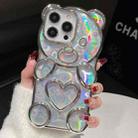 For iPhone 16 Pro Max Bear Shape Electroplated Laser TPU Phone Case(Silver) - 1