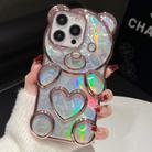 For iPhone 16 Pro Bear Shape Electroplated Laser TPU Phone Case(Pink) - 1