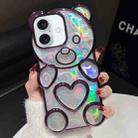 For iPhone 16 Bear Shape Electroplated Laser TPU Phone Case(Purple) - 1