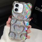 For iPhone 16 Bear Shape Electroplated Laser TPU Phone Case(Silver) - 1