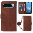 For Google Pixel 9 Crossbody 3D Embossed Flip Leather Phone Case(Brown) - 1