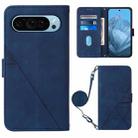 For Google Pixel 9 Crossbody 3D Embossed Flip Leather Phone Case(Blue) - 1