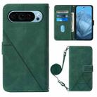 For Google Pixel 9 Crossbody 3D Embossed Flip Leather Phone Case(Dark Green) - 1