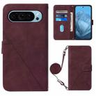 For Google Pixel 9 Crossbody 3D Embossed Flip Leather Phone Case(Wine Red) - 1
