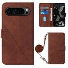 For Google Pixel 9 Pro Crossbody 3D Embossed Flip Leather Phone Case(Brown) - 1