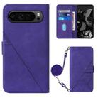 For Google Pixel 9 Pro Crossbody 3D Embossed Flip Leather Phone Case(Purple) - 1