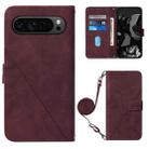 For Google Pixel 9 Pro Crossbody 3D Embossed Flip Leather Phone Case(Wine Red) - 1
