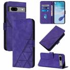 For Google Pixel 7a Crossbody 3D Embossed Flip Leather Phone Case(Purple) - 1