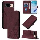 For Google Pixel 8a Crossbody 3D Embossed Flip Leather Phone Case(Wine Red) - 1