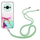 For Xiaomi Redmi A3 4G Hollow Marble Pattern TPU Phone Case with Neck Strap Rope(Green) - 1