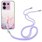 For Xiaomi Poco X6 5G Hollow Marble Pattern TPU Phone Case with Neck Strap Rope(Pink) - 1