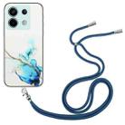 For Xiaomi Poco X6 5G Hollow Marble Pattern TPU Phone Case with Neck Strap Rope(Blue) - 1